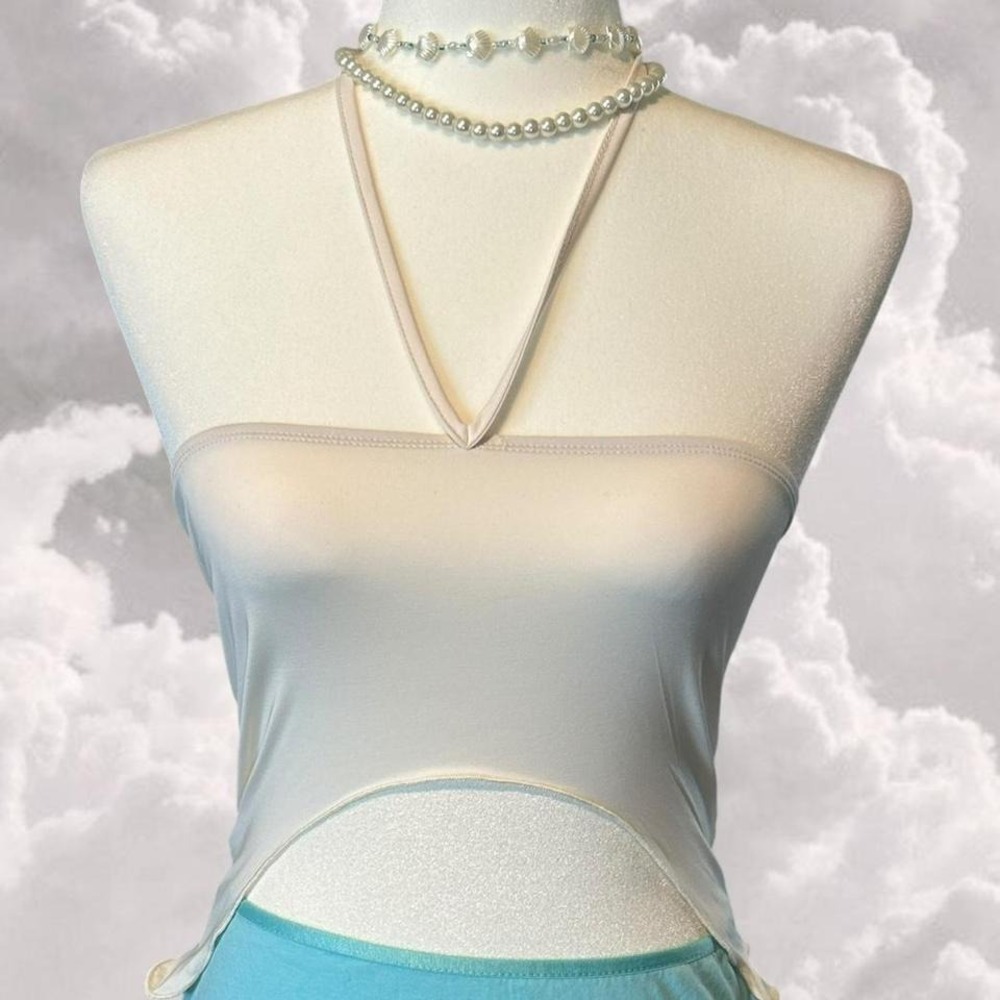 White cut out cyber streetwear halter top